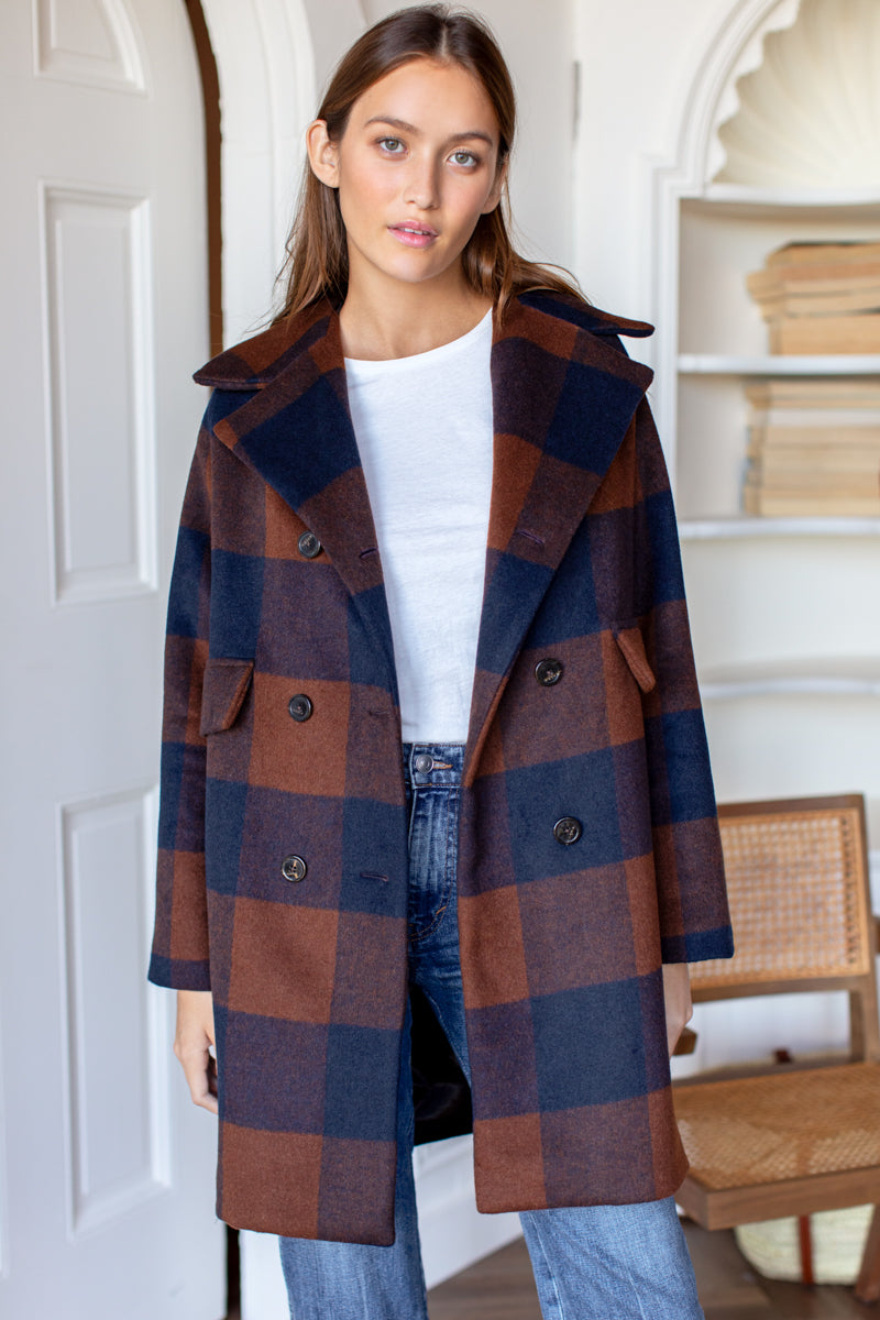 Checkered wool coat on sale