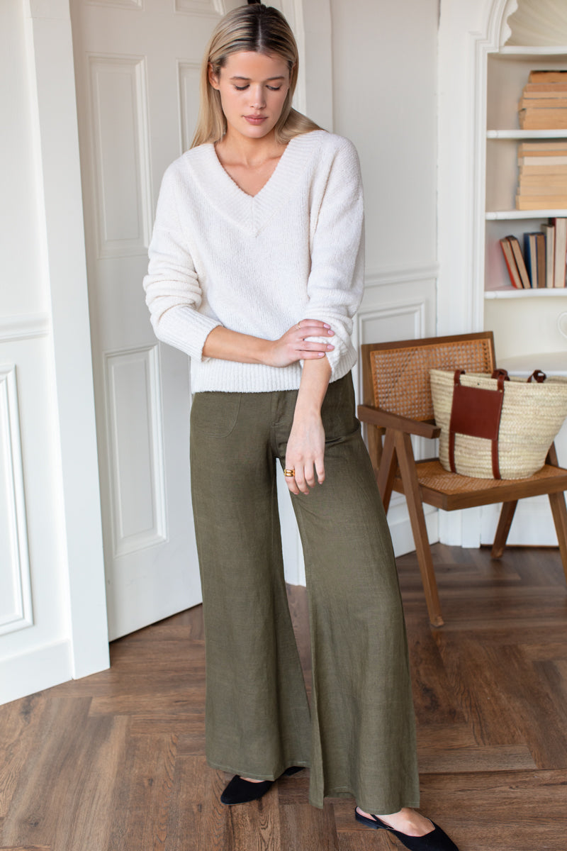 Tulip Wide Leg Pant - Martini Olive Linen