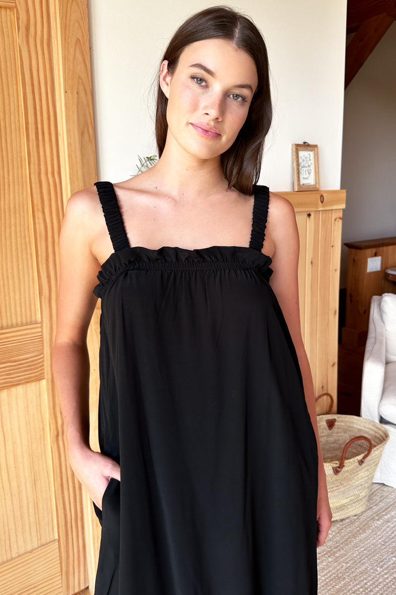 Ophelia Maxi Dress - Black Linen