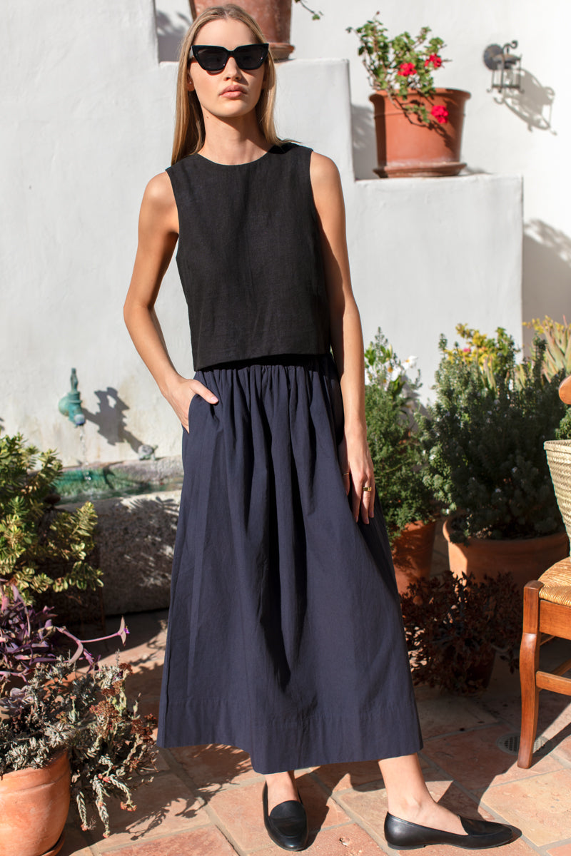 Wide Hem Poplin Skirt - Midnight