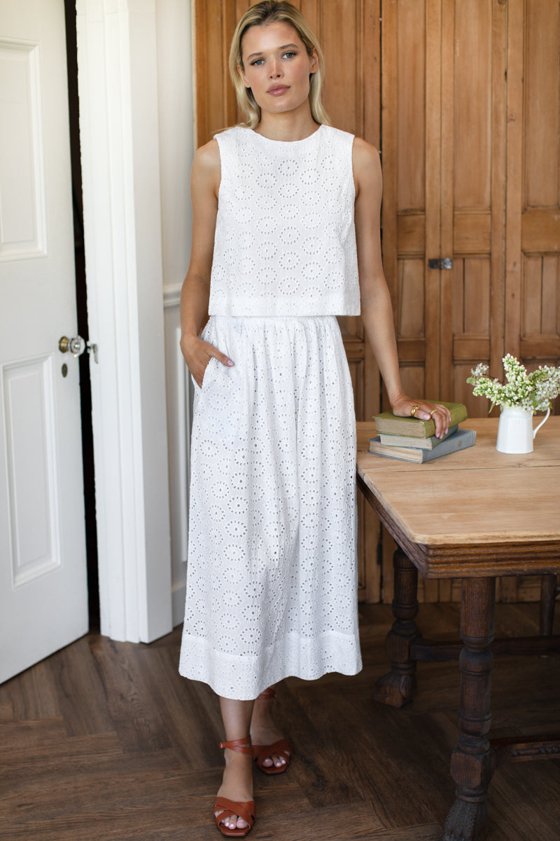 Wide Hem Skirt - Salt Eyelet