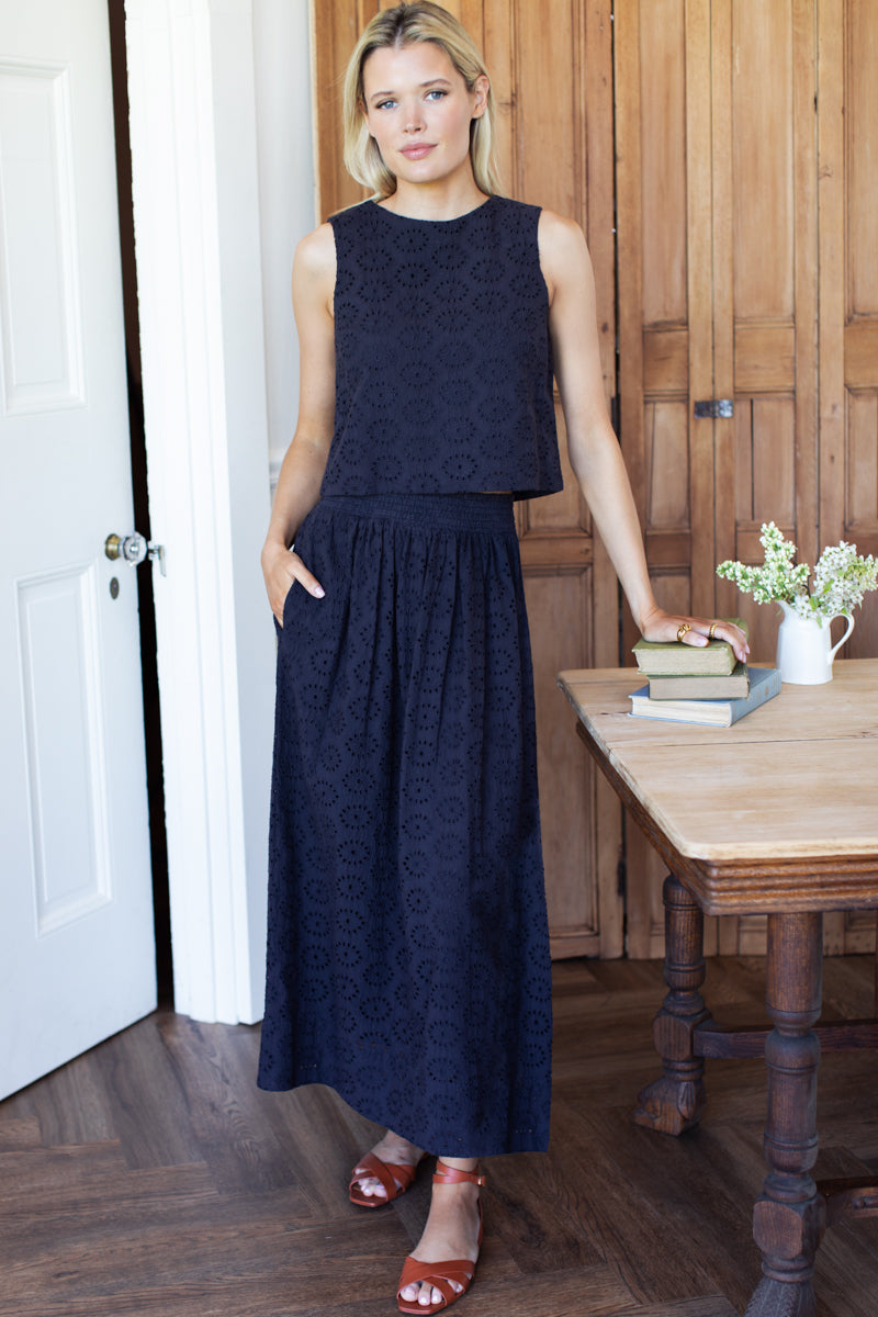 Wide Hem Skirt - Midnight Eyelet