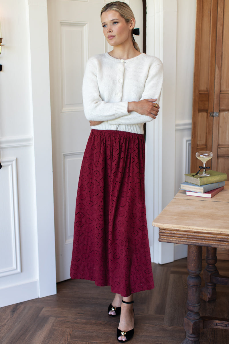Wide Hem Skirt - Rouge Eyelet