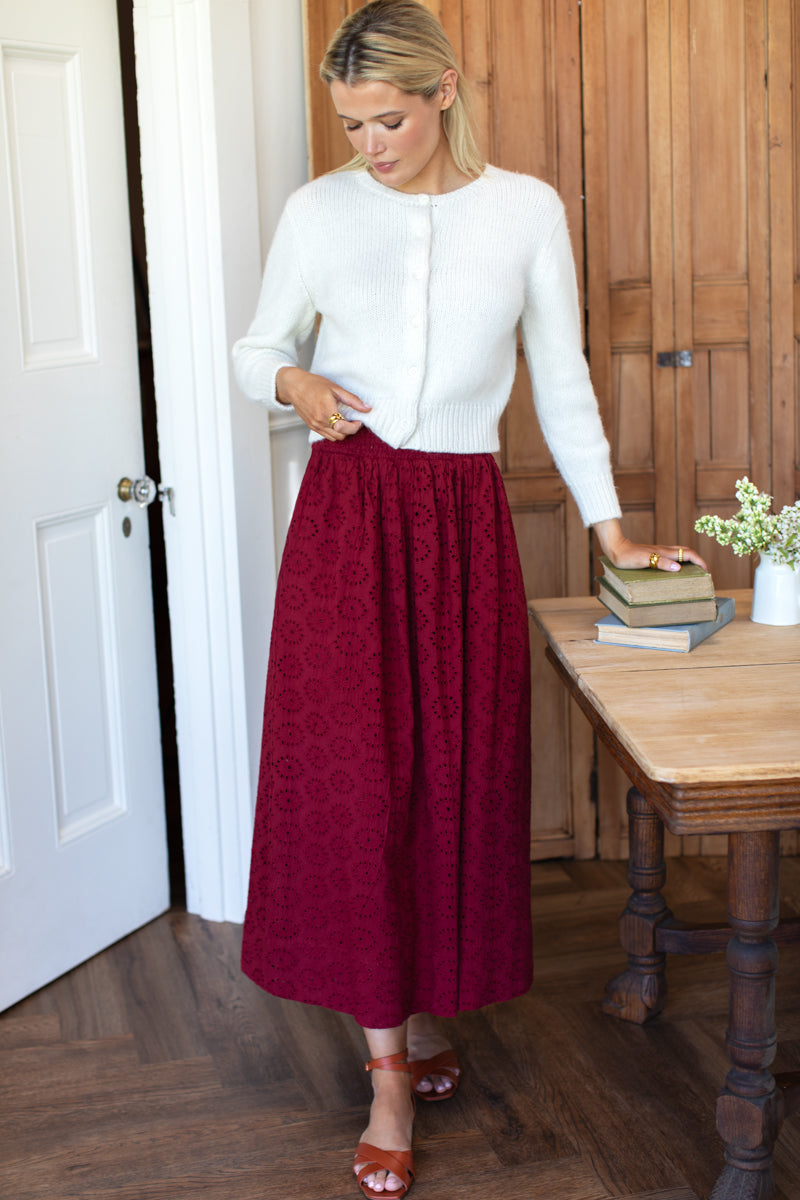 Wide Hem Skirt - Rouge Eyelet