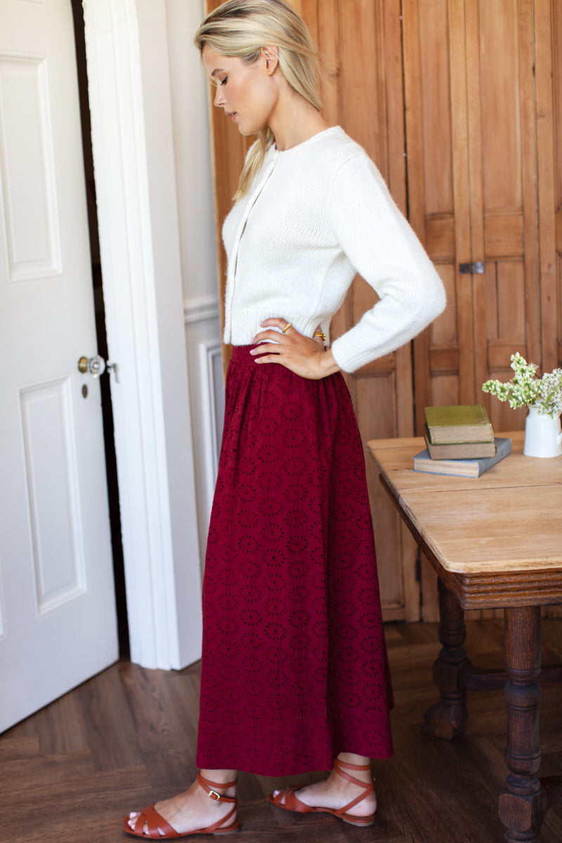 Wide Hem Skirt - Rouge Eyelet