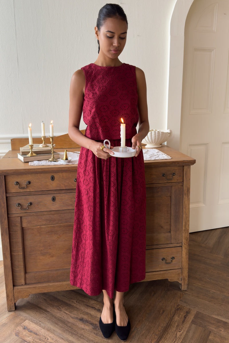 Wide Hem Skirt - Rouge Eyelet