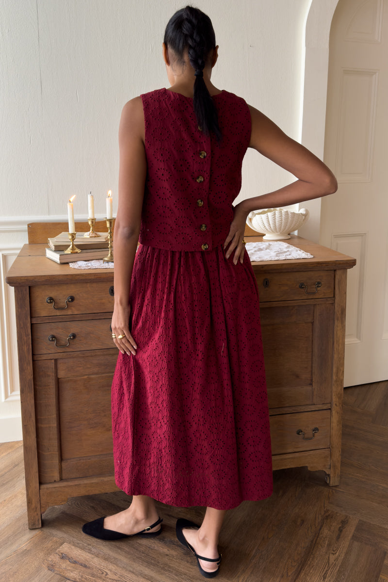 Wide Hem Skirt - Rouge Eyelet