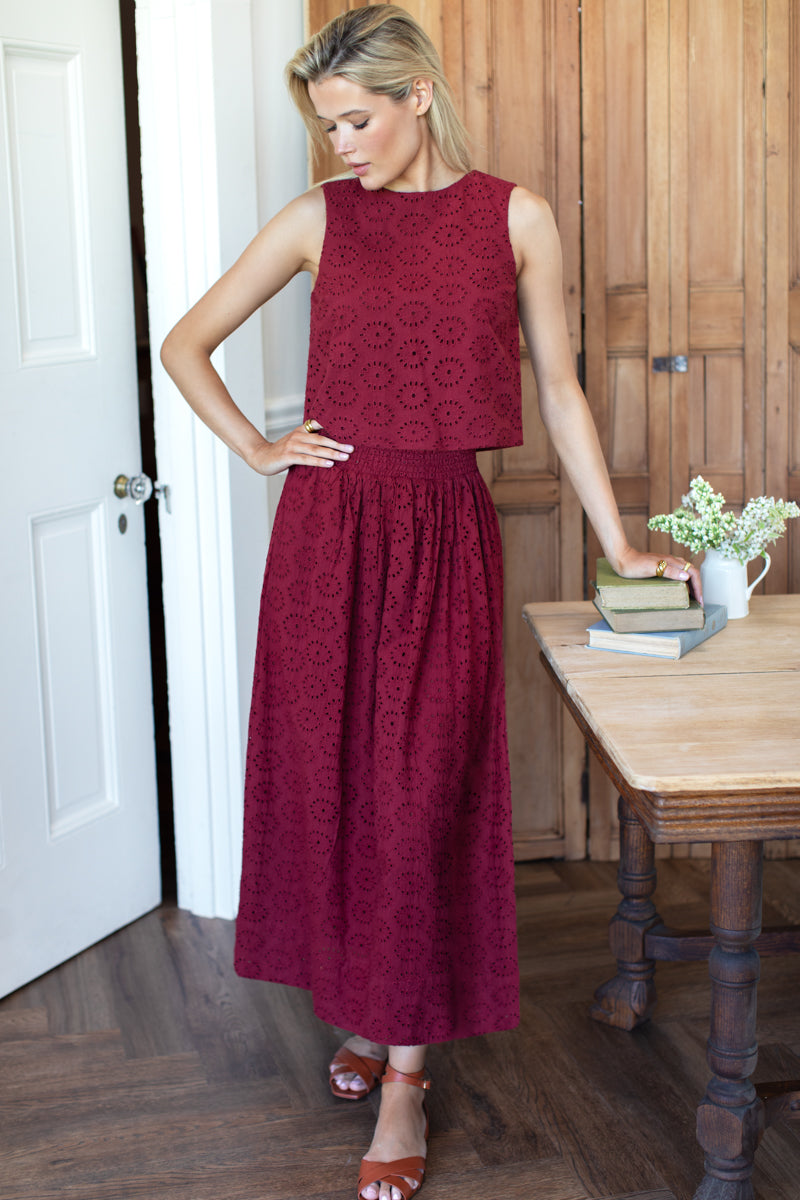 Wide Hem Skirt - Rouge Eyelet