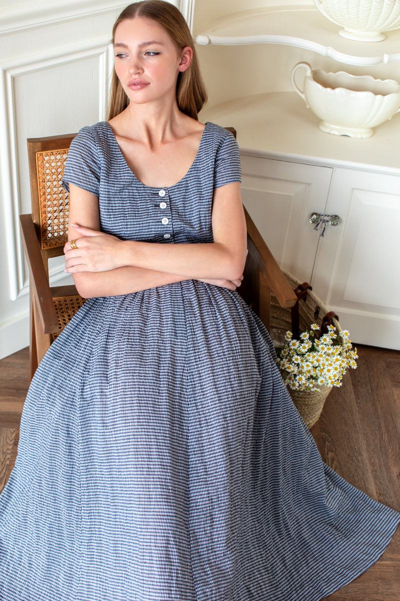 Europa Day Dress - Navy Gingham