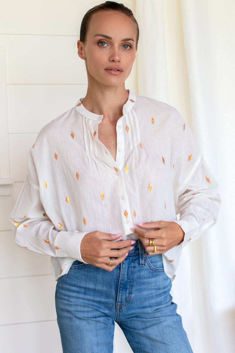 Mandarin Collar Longsleeve 2 - Gold Leaf Ivory