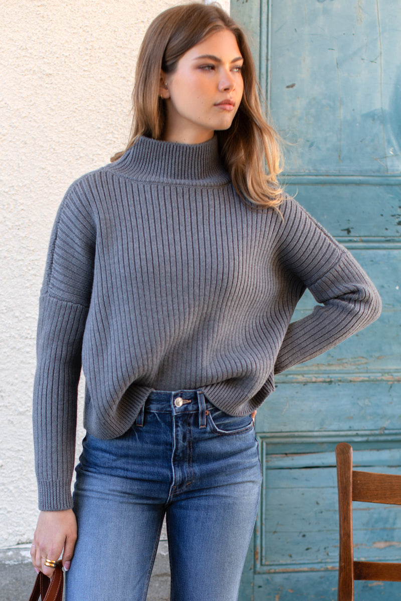 Carolyn Funnel Neck Sweater - French Grey Melange