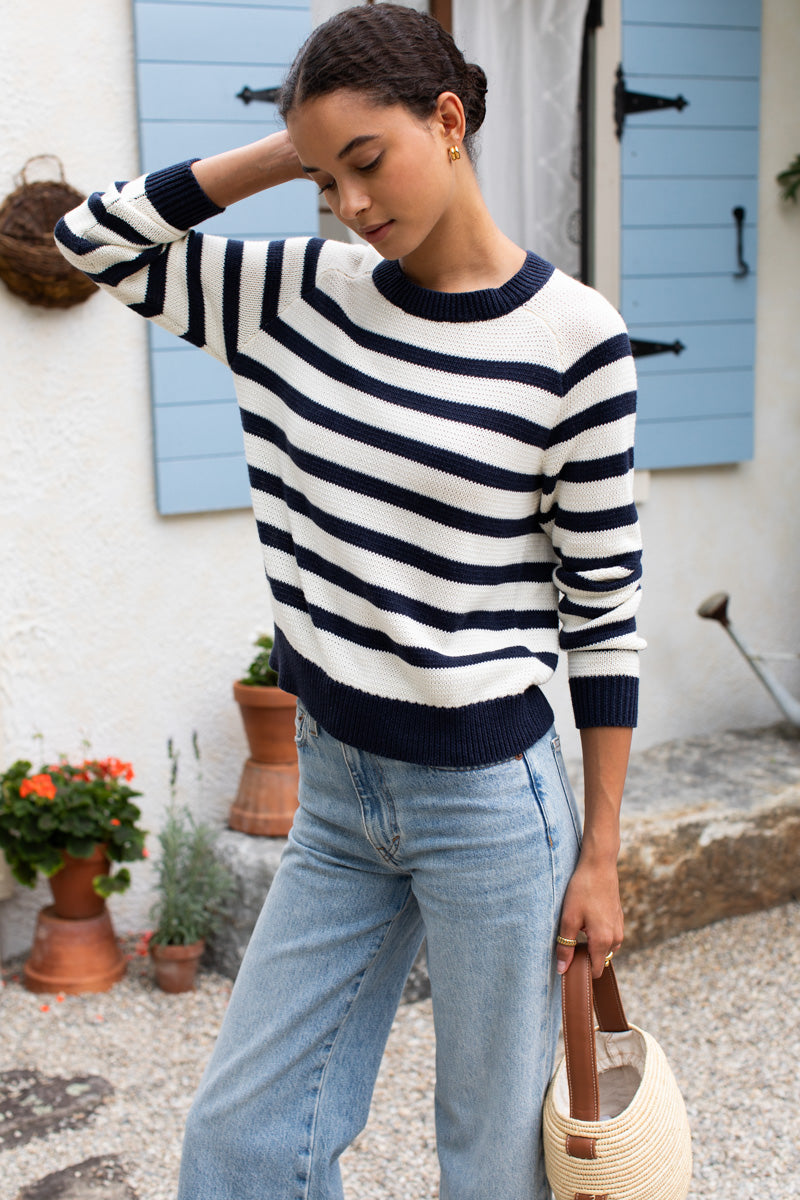 Emerson Sweater - Breton Stripe Ivory + Navy Organic