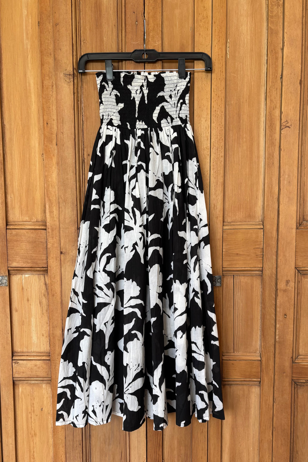 Smocked Maxi Skirt - Black + Ivory Orchid Organic