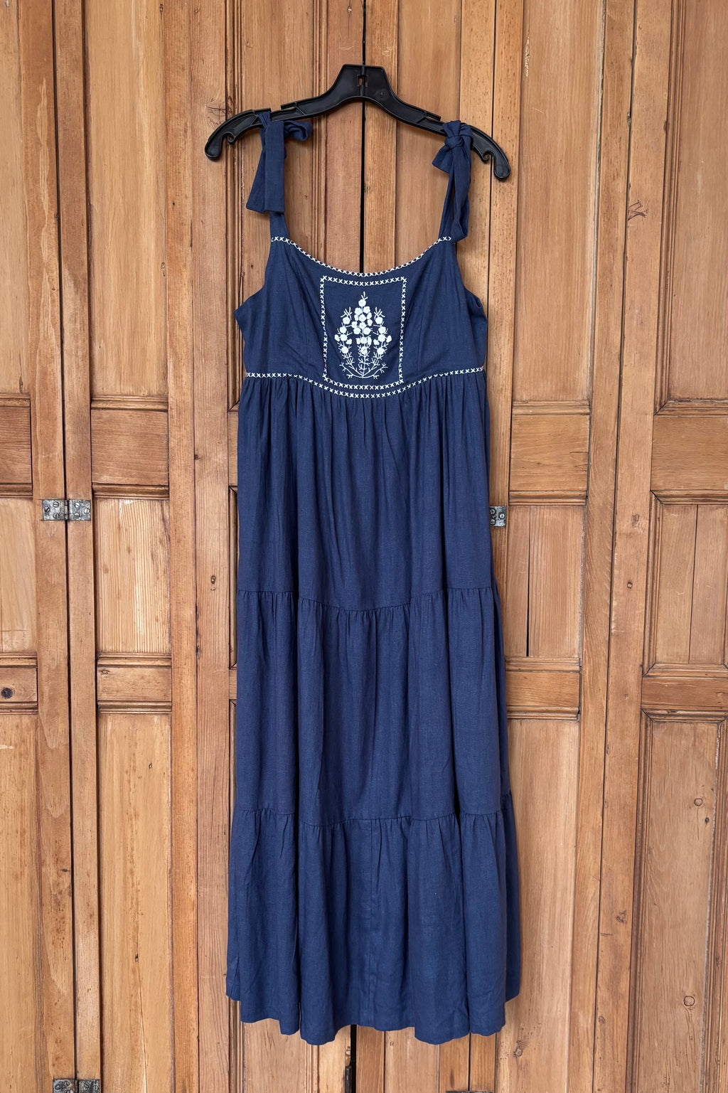 Sara Tier Dress - Blue Indigo + White Embroidery Linen