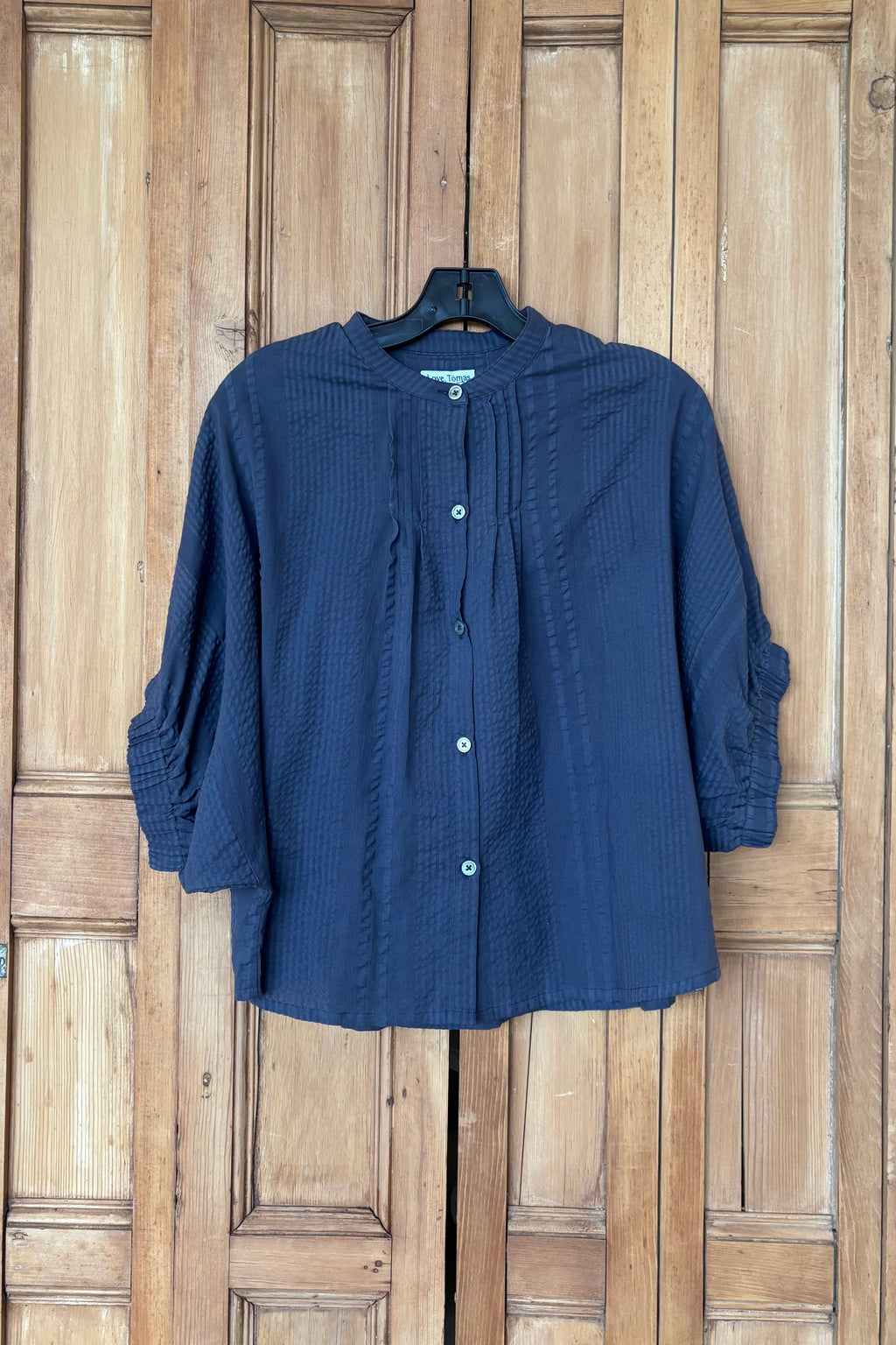 Mandarin Collar Top - Midnight Seersucker Organic