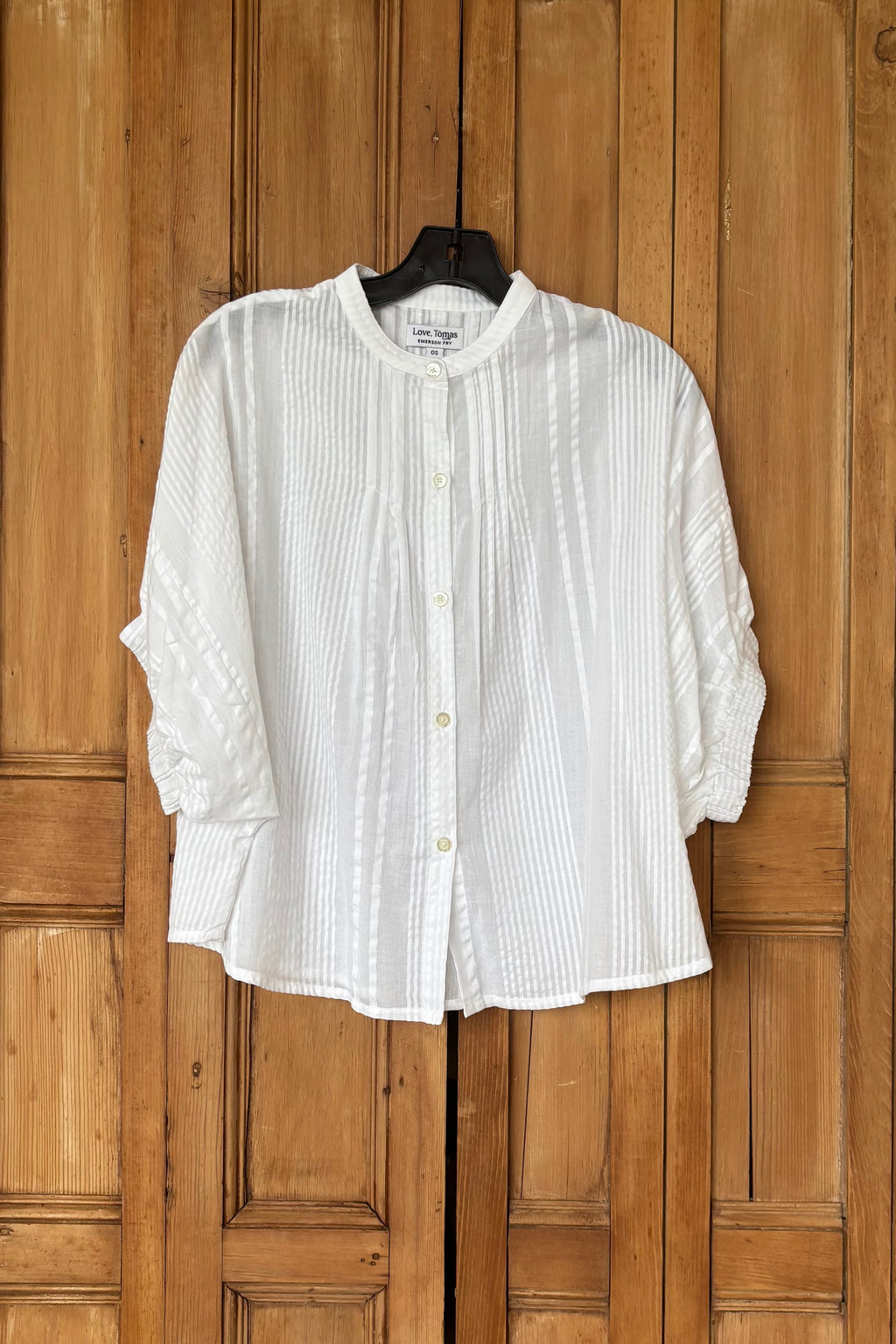 Mandarin Collar Top - Cloud Seersucker Organic