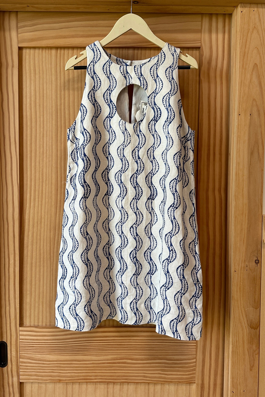 Keyhole Shift Dress - Indigo Vine Wave Linen