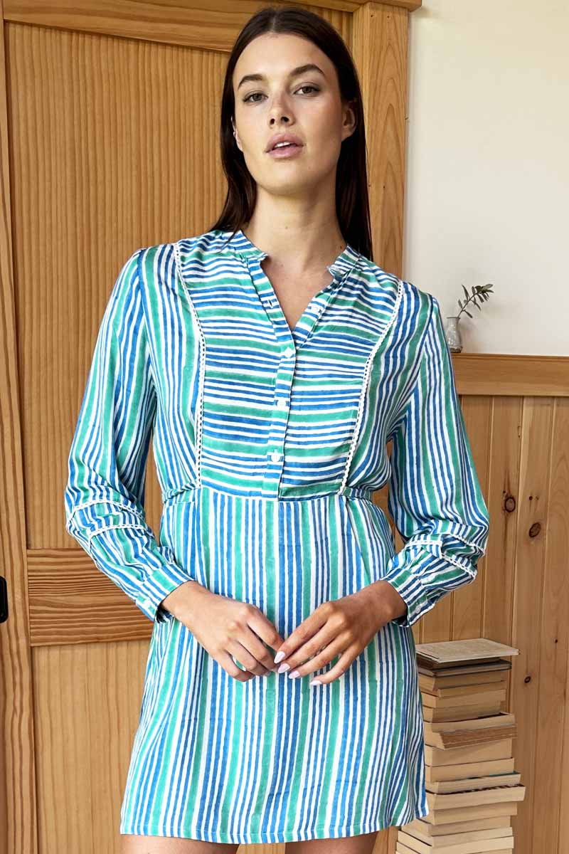 India Shirtdress - Market Stripe Sea