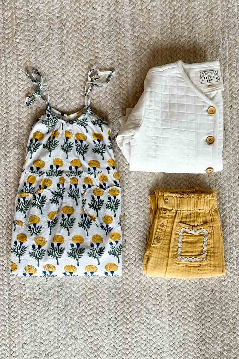 Little Fry Sunshine Dress - Big Marigolds White Organic