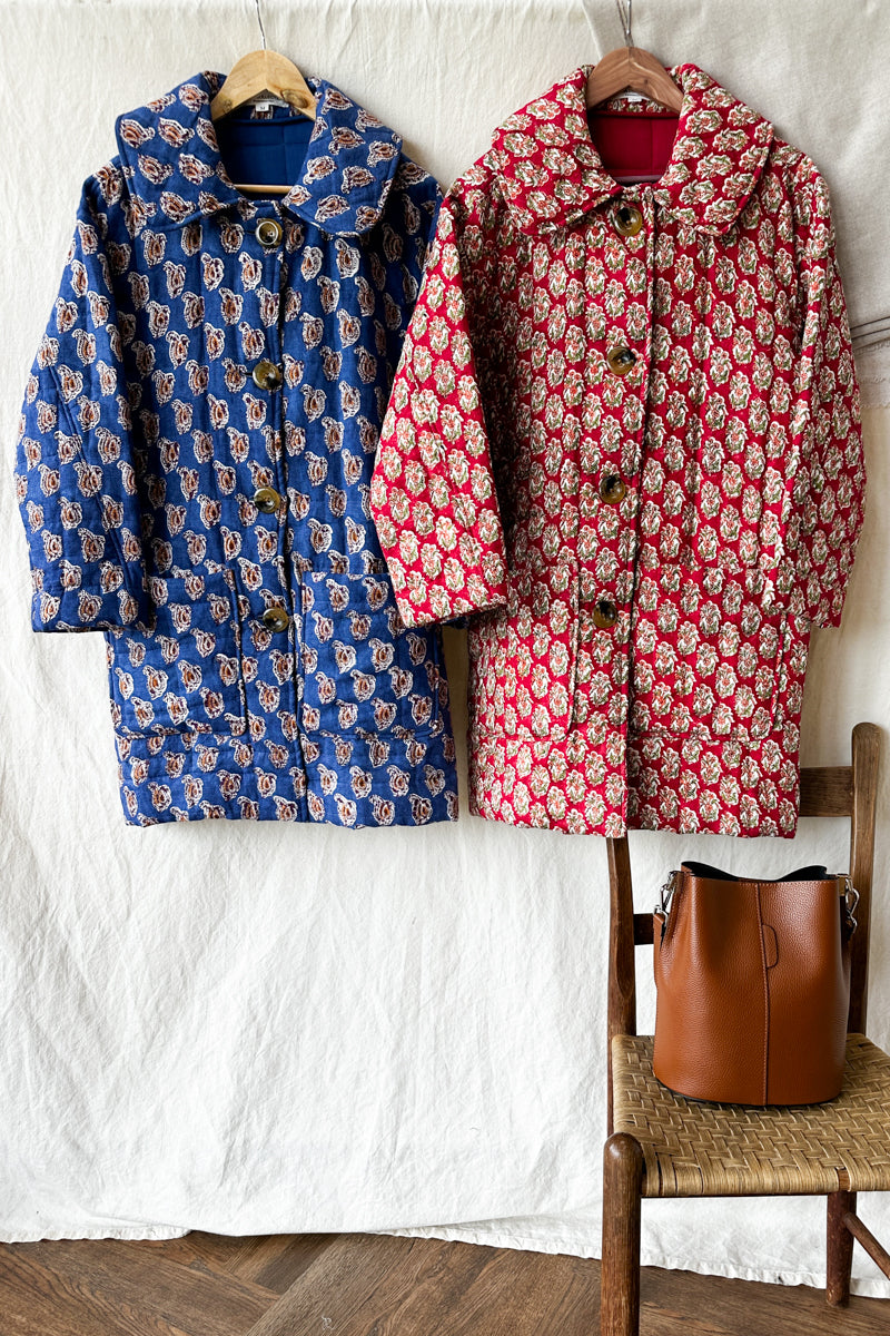 Camp Coat - Blue Paisley Flowers Linen