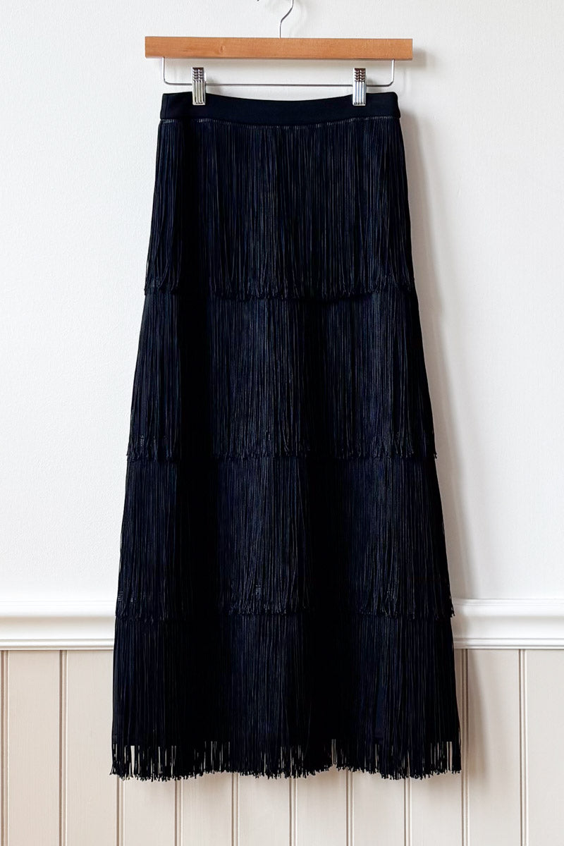 Fringe Midi Skirt - Black