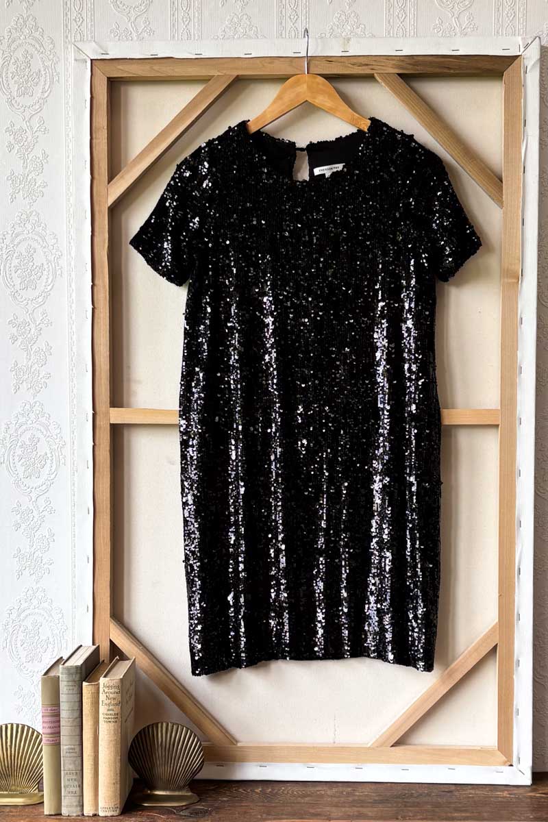 Modern Shift Dress - Black Sequin