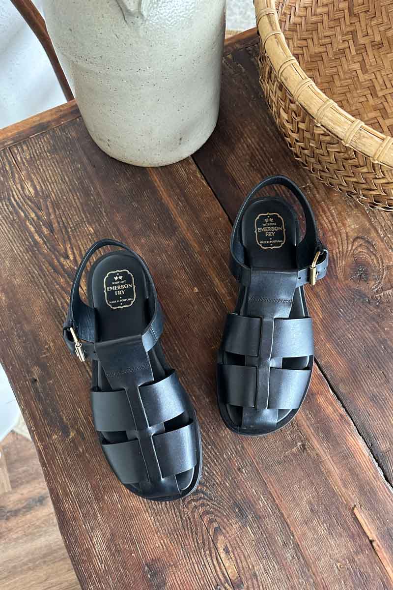 Fisherman Sandal - Black Leather