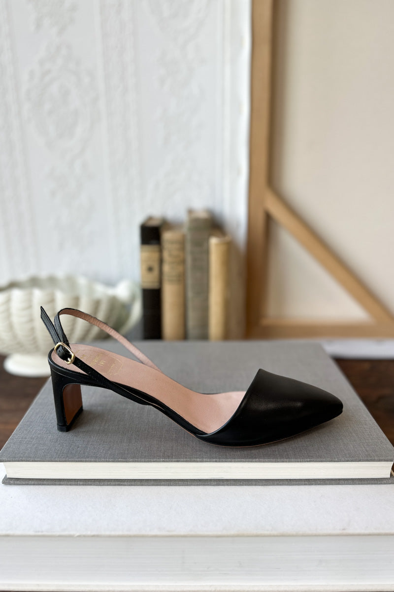 Frankie Angled Slingback - Black Leather