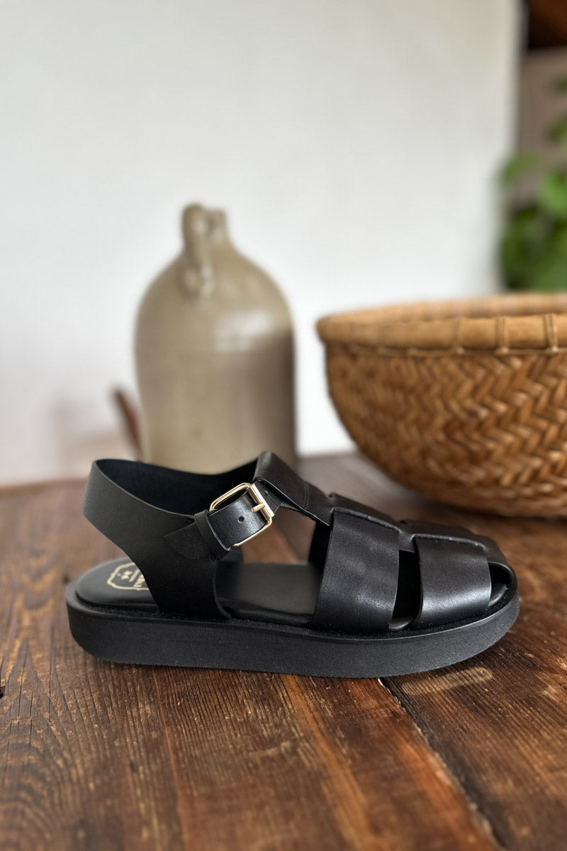 Fisherman Sandal - Black Leather