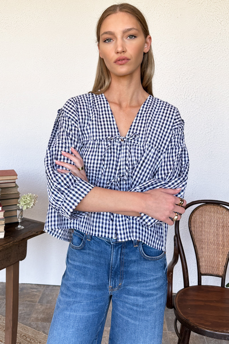Artist Overshirt - Navy + White Seersucker Check