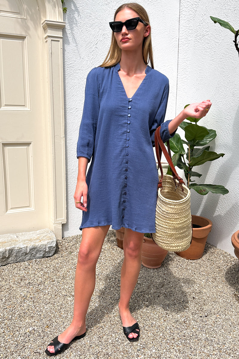 Blouson Dress - Blue Indigo Crinkle Organic