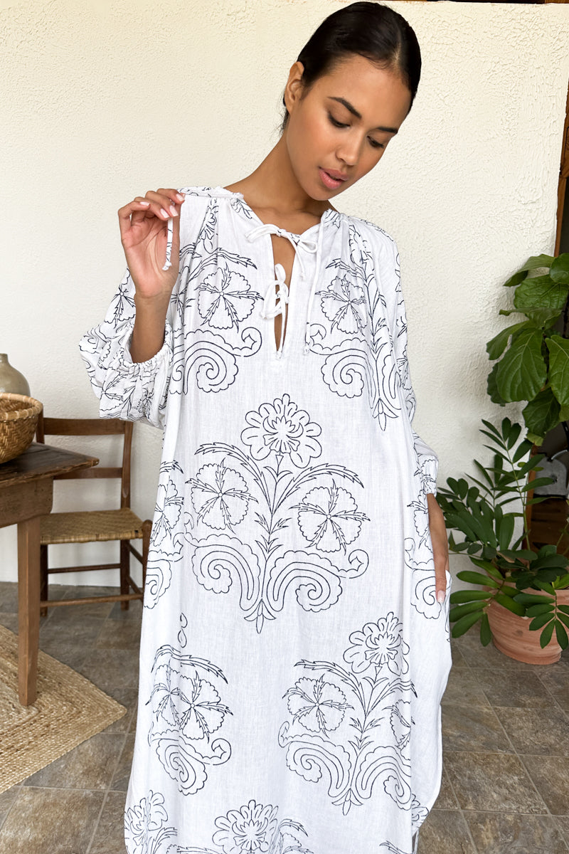Folk Maxi Dress - Maeve Outline Indigo Linen