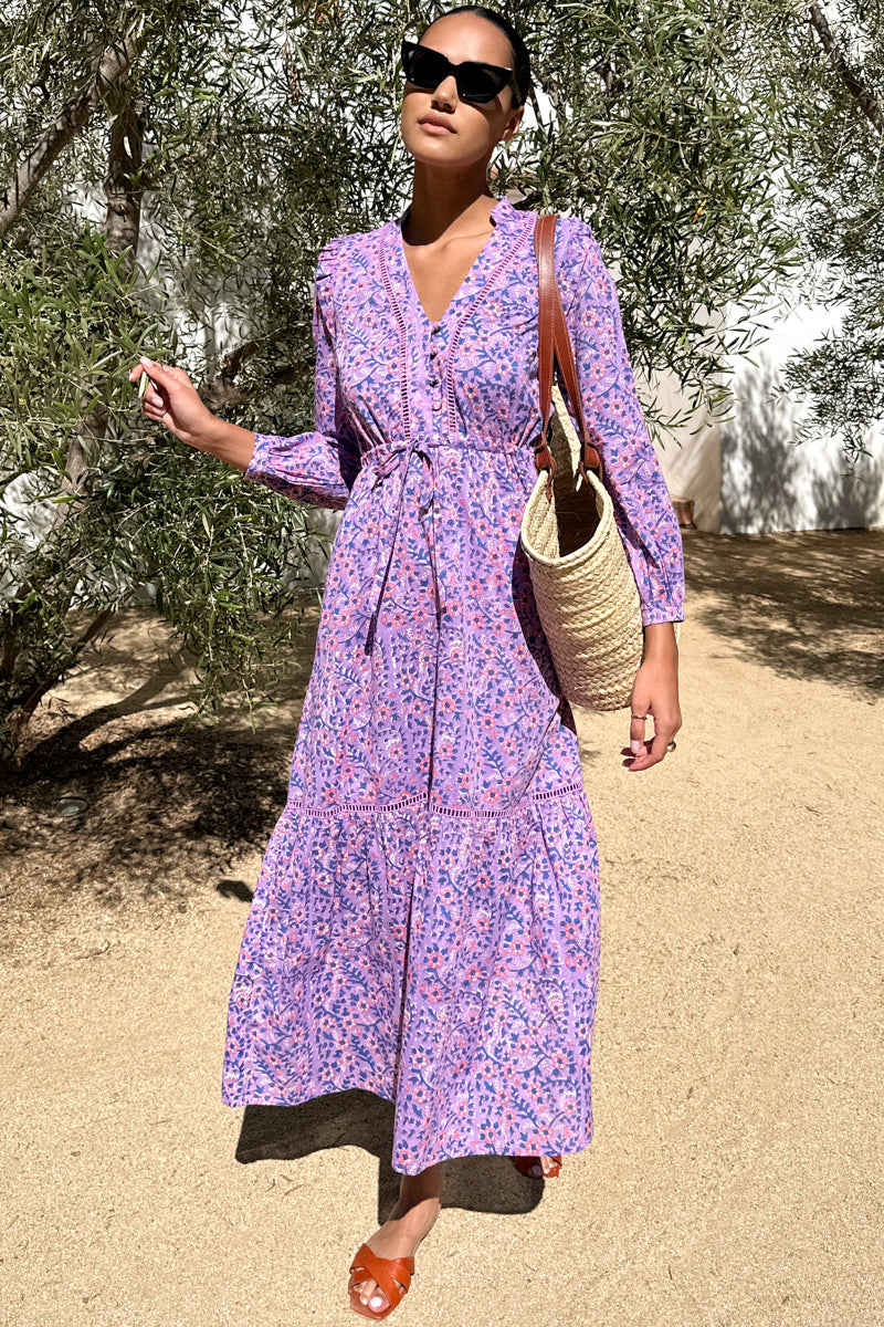 Frances 4 V Dress - Violet Wildflower Organic