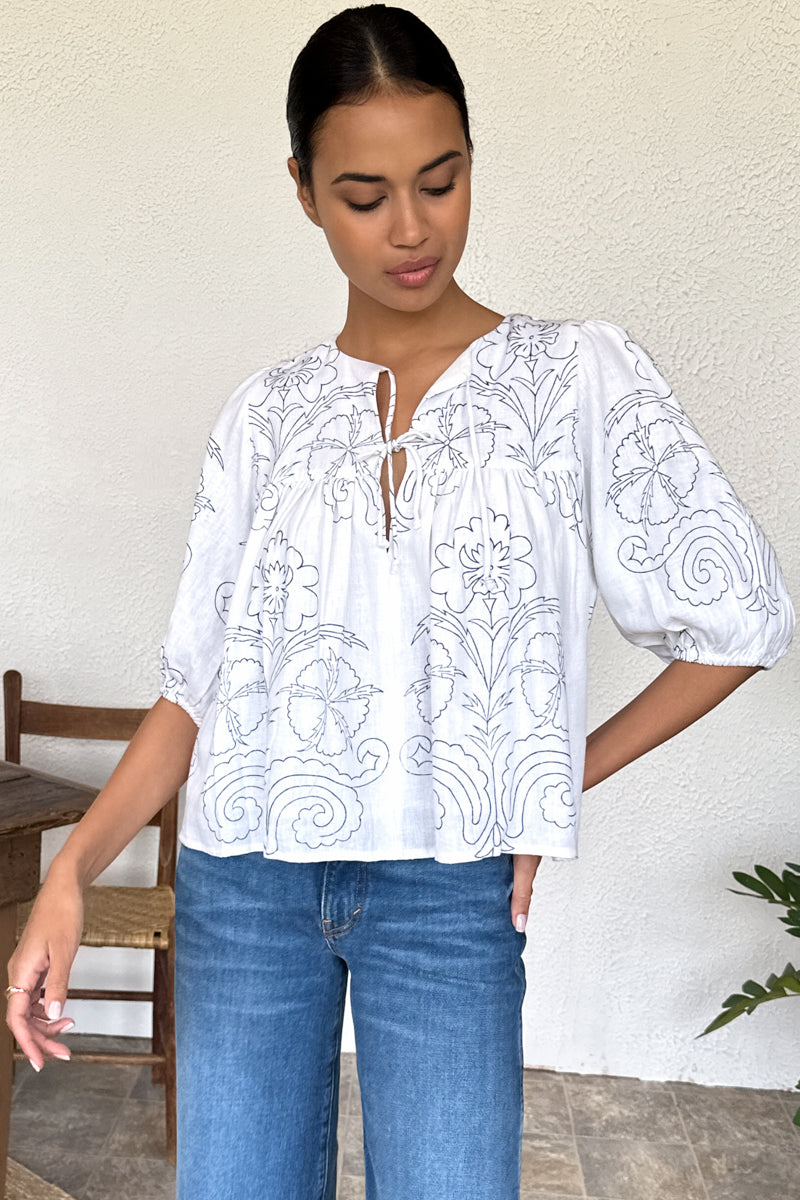 Puff Isla Top - Maeve Outline Indigo