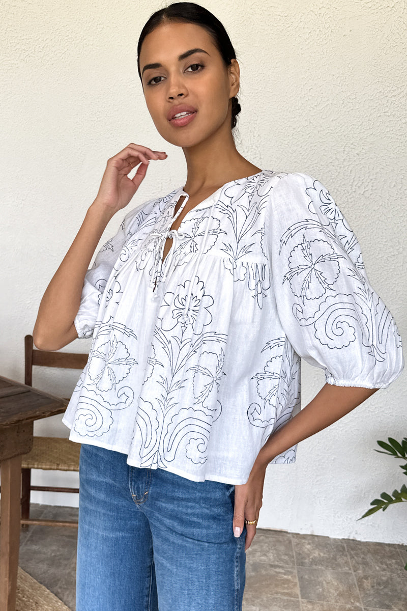 Puff Isla Top - Maeve Outline Indigo