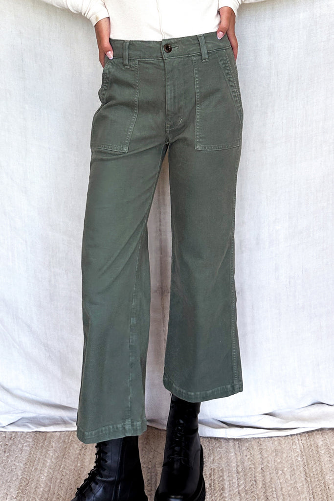 Retro Army Green Flared Pants