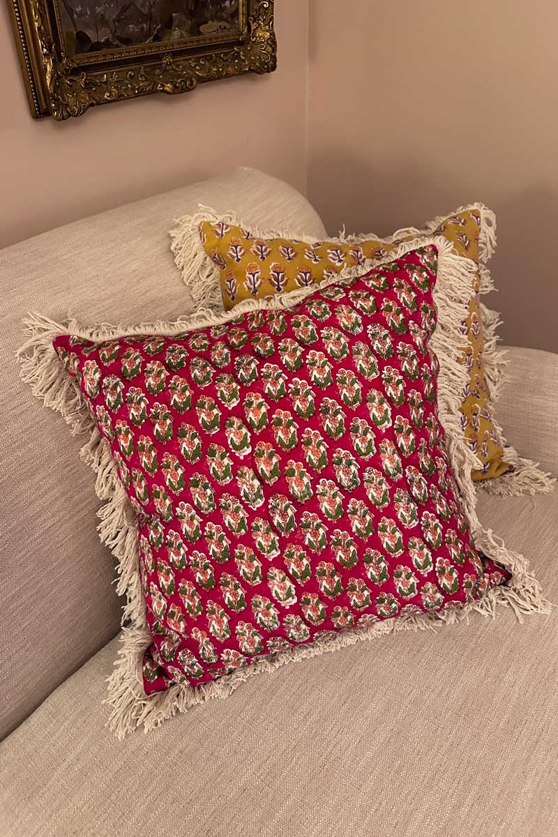 Handblock Pillow Cover - Madrid Flowers Linen