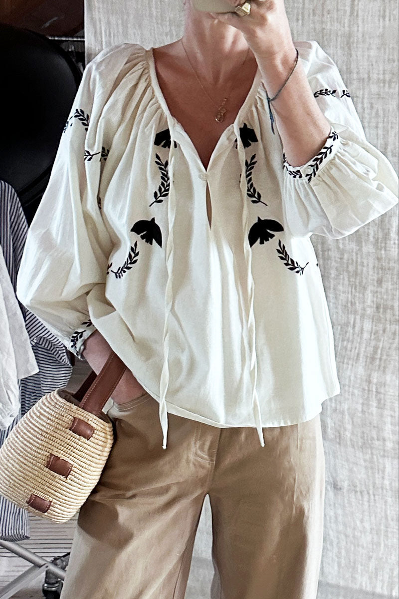 Lucy Dove Embroidery Blouse - Salt Organic