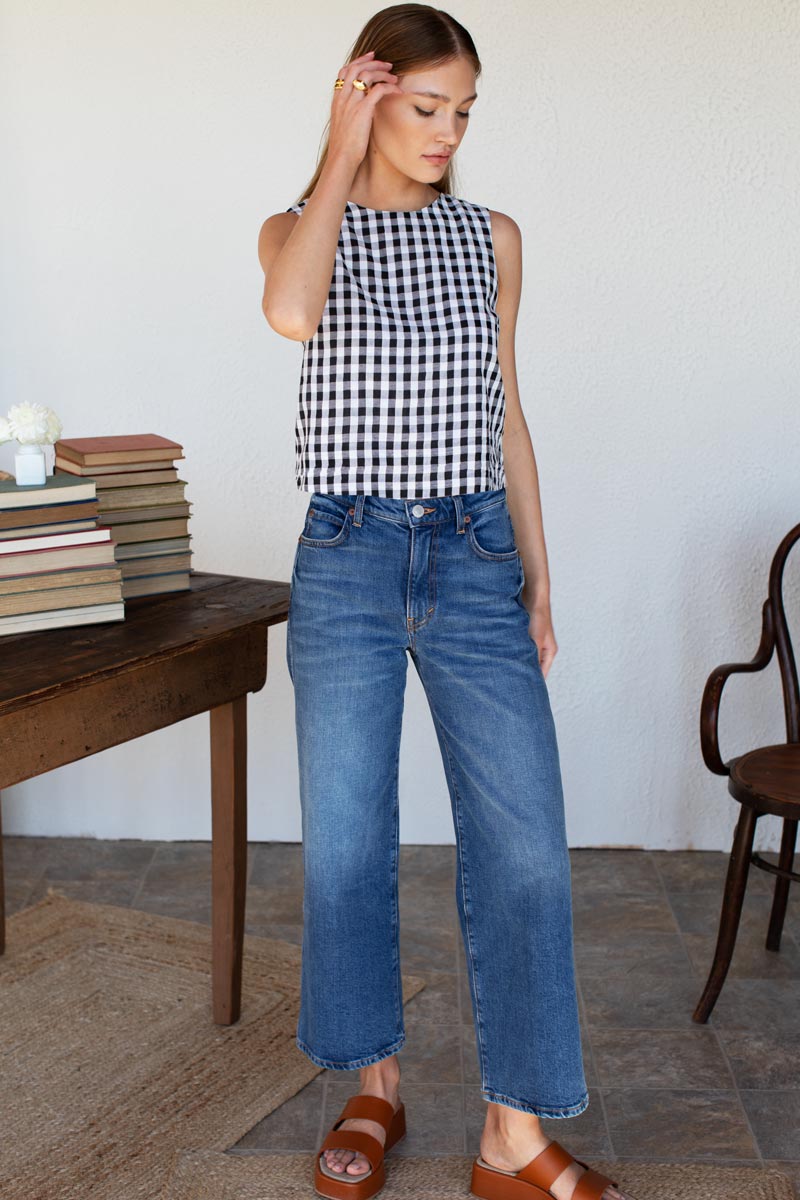 Studio Boxy Top - Black + White Check