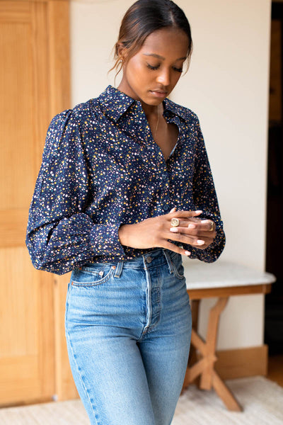 Button Down Blouse - Navy - Emerson Fry