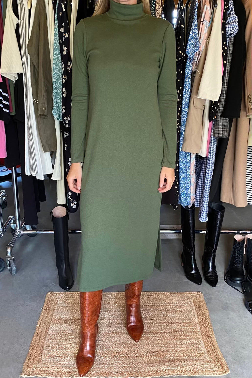 Turtleneck Dress - Moss Rib Organic Turtleneck Dress - Moss Rib Organic