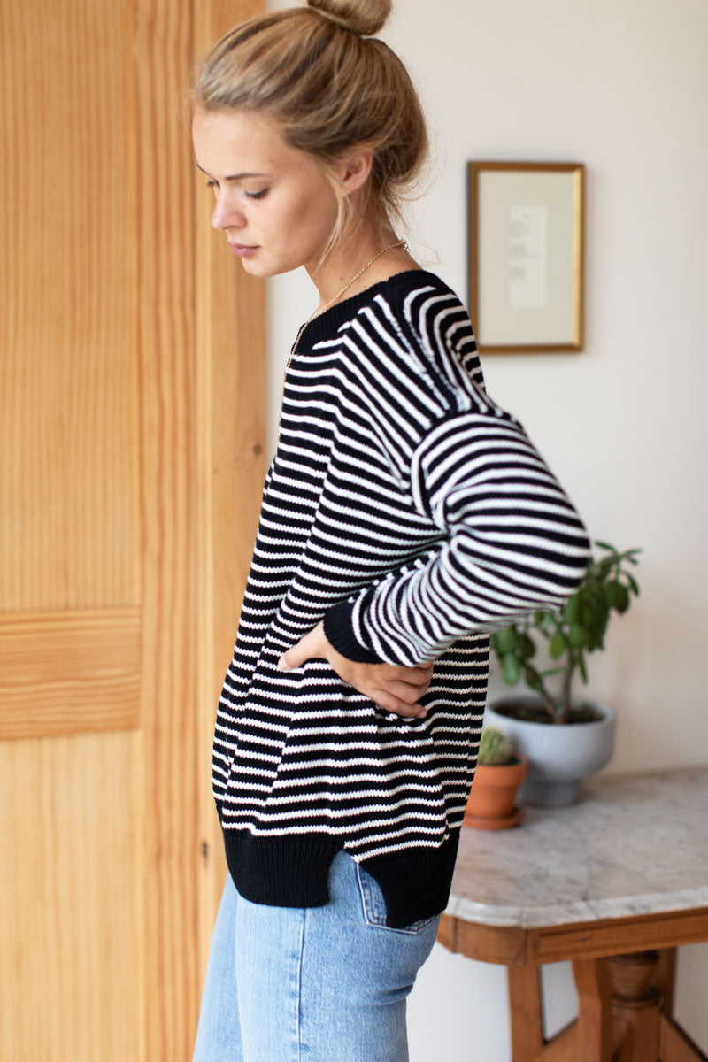 Carolyn Sweater - Ivory Stripe Black Organic