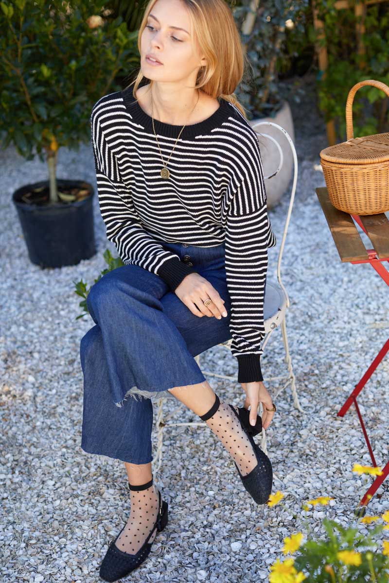 Carolyn Sweater - Ivory Stripe Black Organic