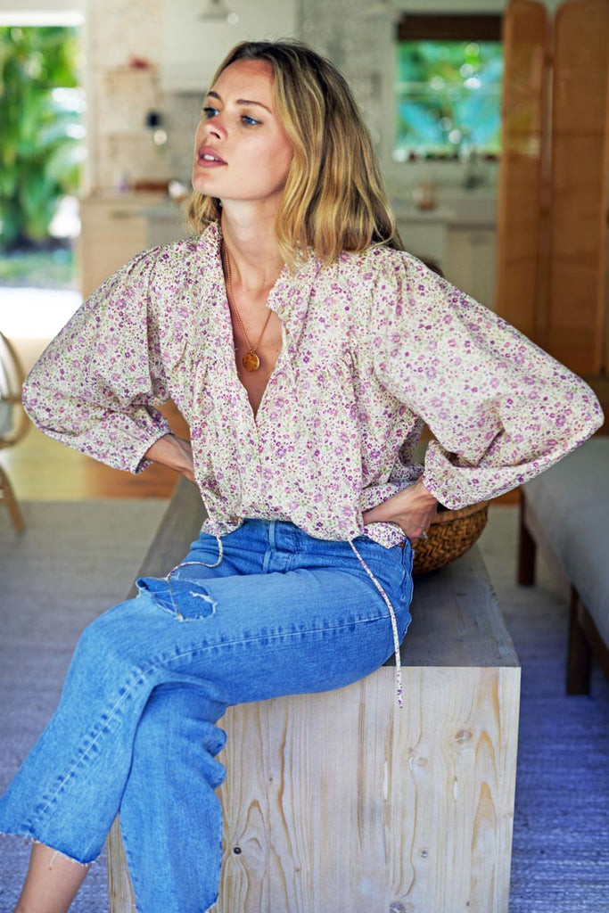 Cecile Blouse - Purple Calico Floral - Emerson Fry