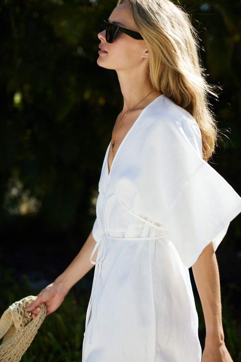 Delphine Button Front Dress - Salt Linen