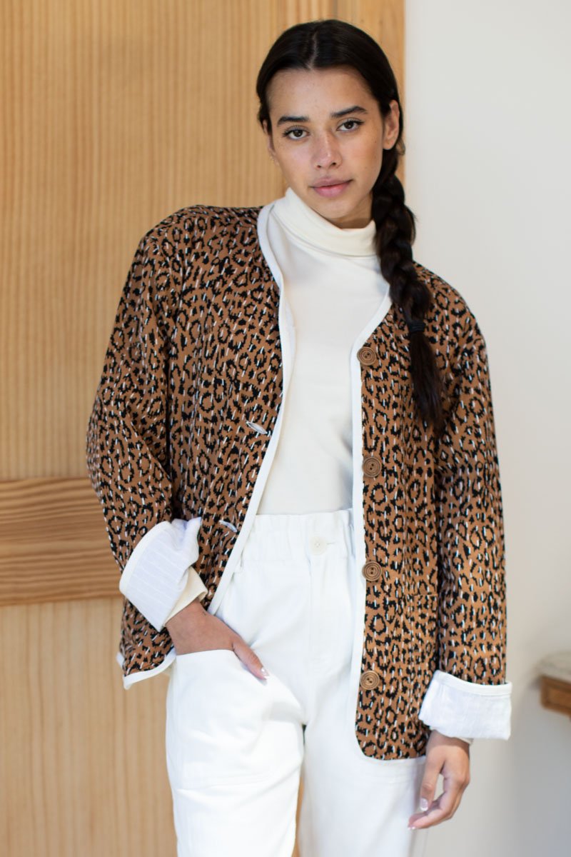 Reversible Quilted Jacket - Leopard Twill Organic