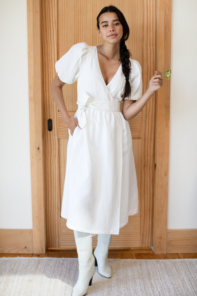 Marigot Gathered Dress - Salt Linen