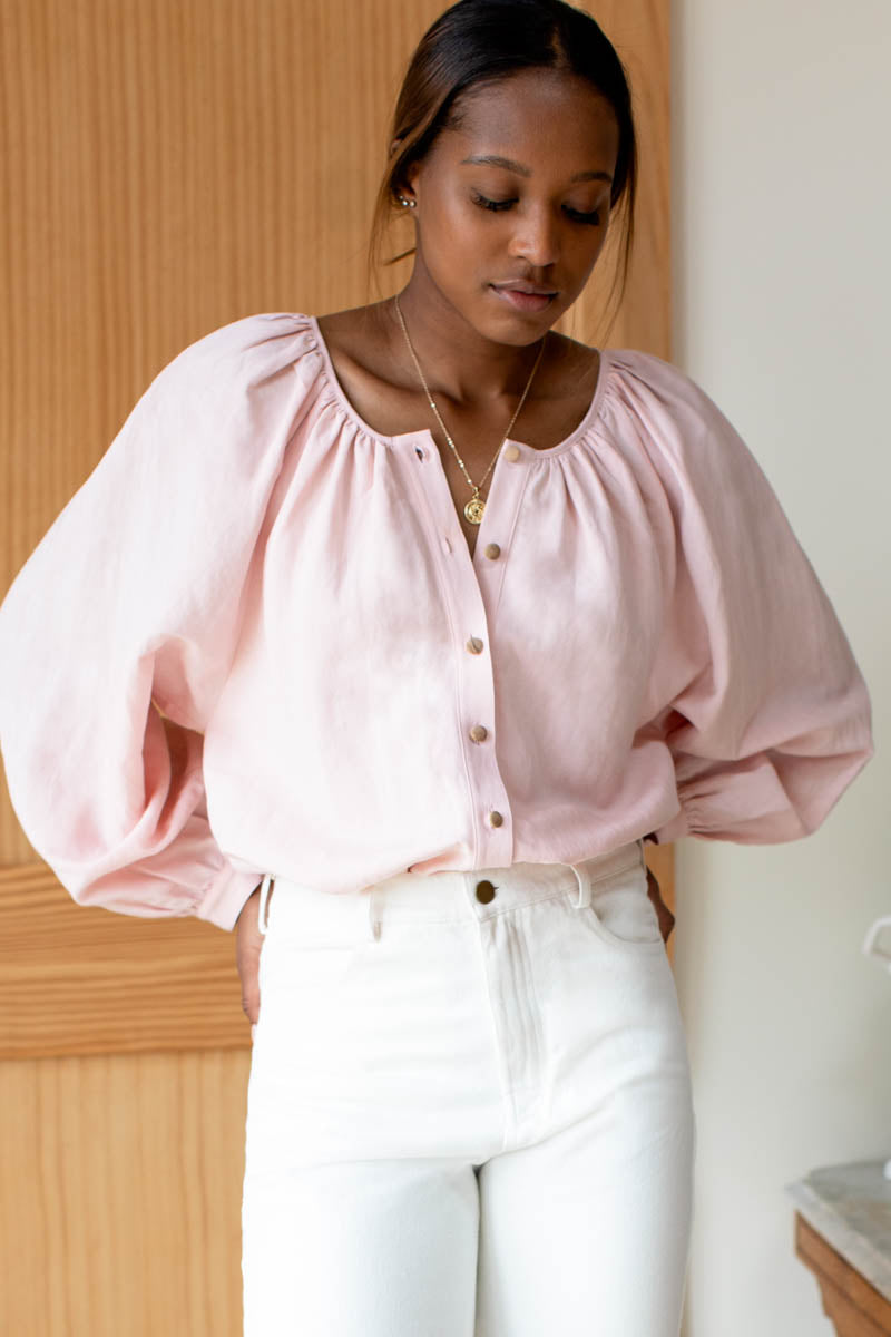 Frances Blouse - Shell Pink Linen - Emerson Fry