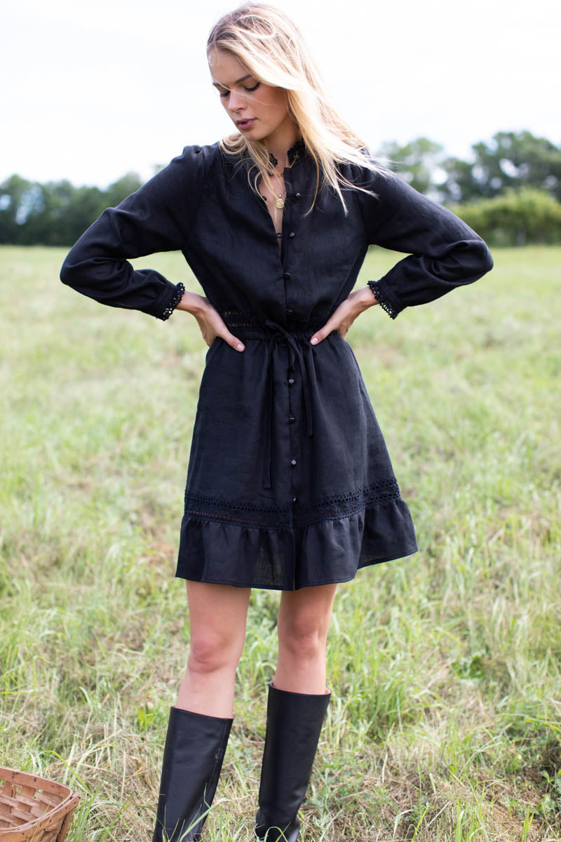 Frances Mini Dress - Black Linen Frances Mini Dress - Black Linen