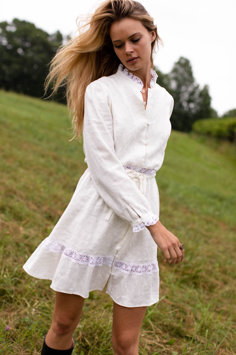 Frances Mini Dress - Oyster Linen